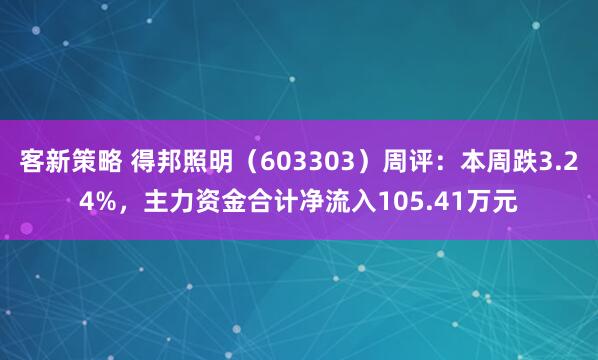 客新策略 得邦照明（603303）周评：本周跌3.24%，主力资金合计净流入105.41万元
